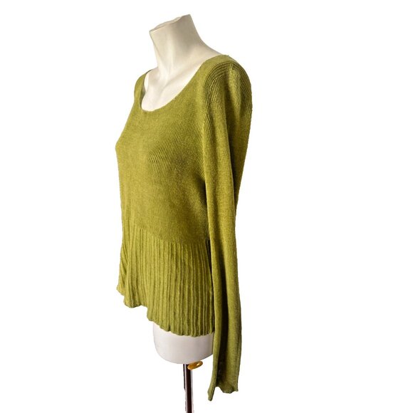 🖤EILEEN FISHER womens L Green 100% Linen Pullover Sweater Quiet Luxury Preppy - Picture 3 of 6
